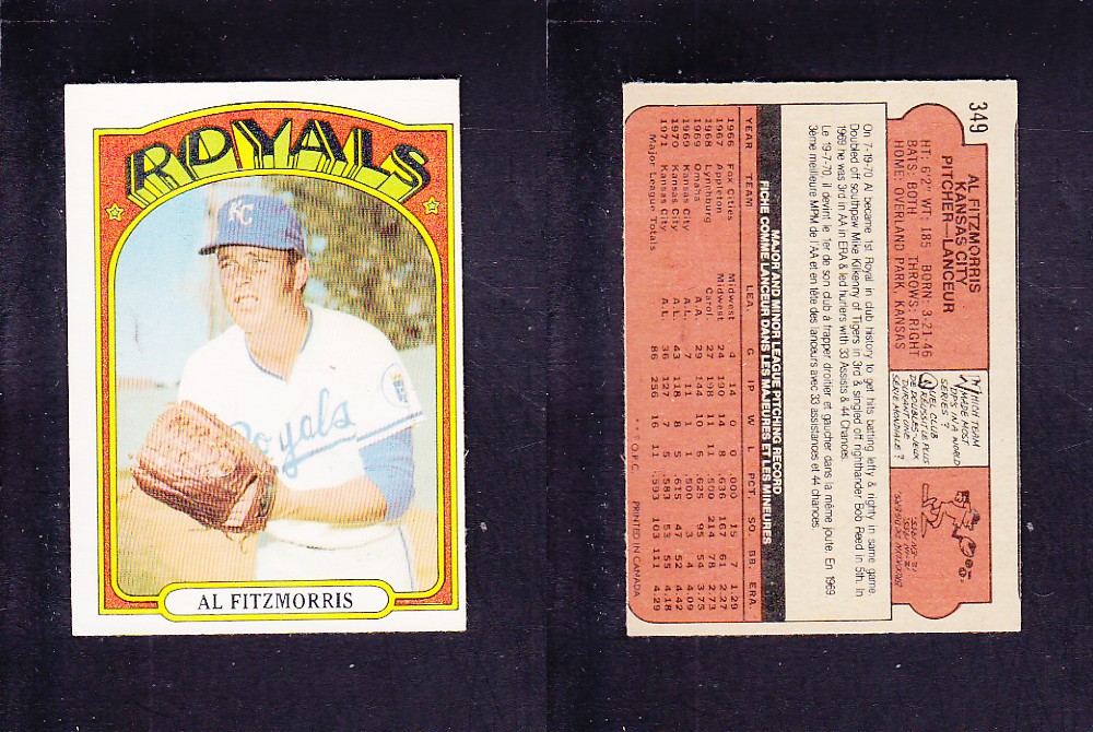 1972 O-PEE-CHEE BASEBALL CARD #349 A. FITZMORRIS photo