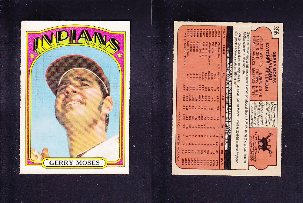 1972 O-PEE-CHEE BASEBALL CARD #356 G. MOSES photo