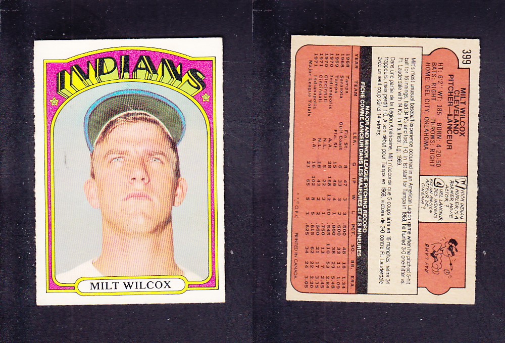 1972 O-PEE-CHEE BASEBALL CARD #399 M. WILCOX photo