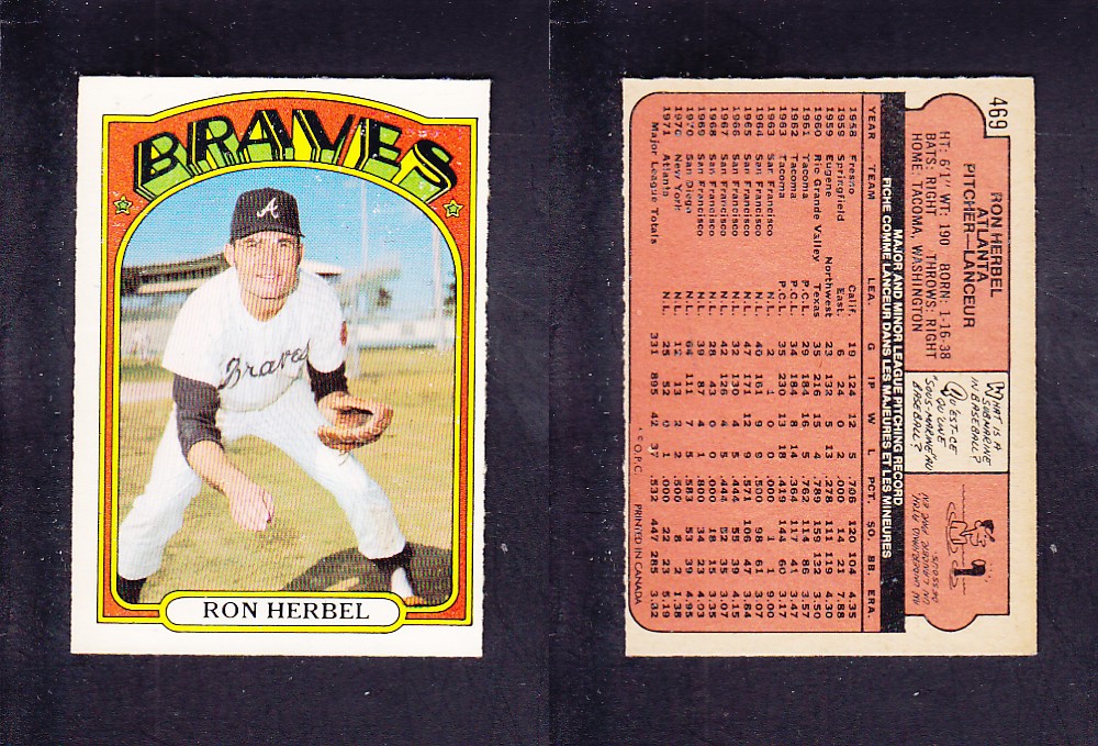 1972 O-PEE-CHEE BASEBALL CARD #469 R. HERBEL photo