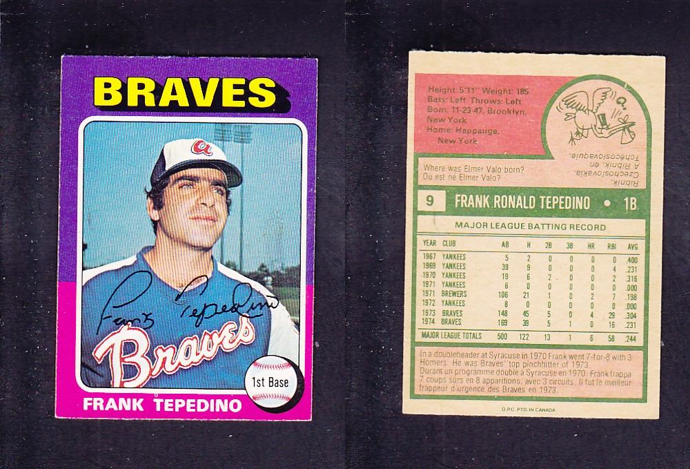 1975 O-PEE-CHEE BASEBALL CARD #9 F. TEPEDINO photo