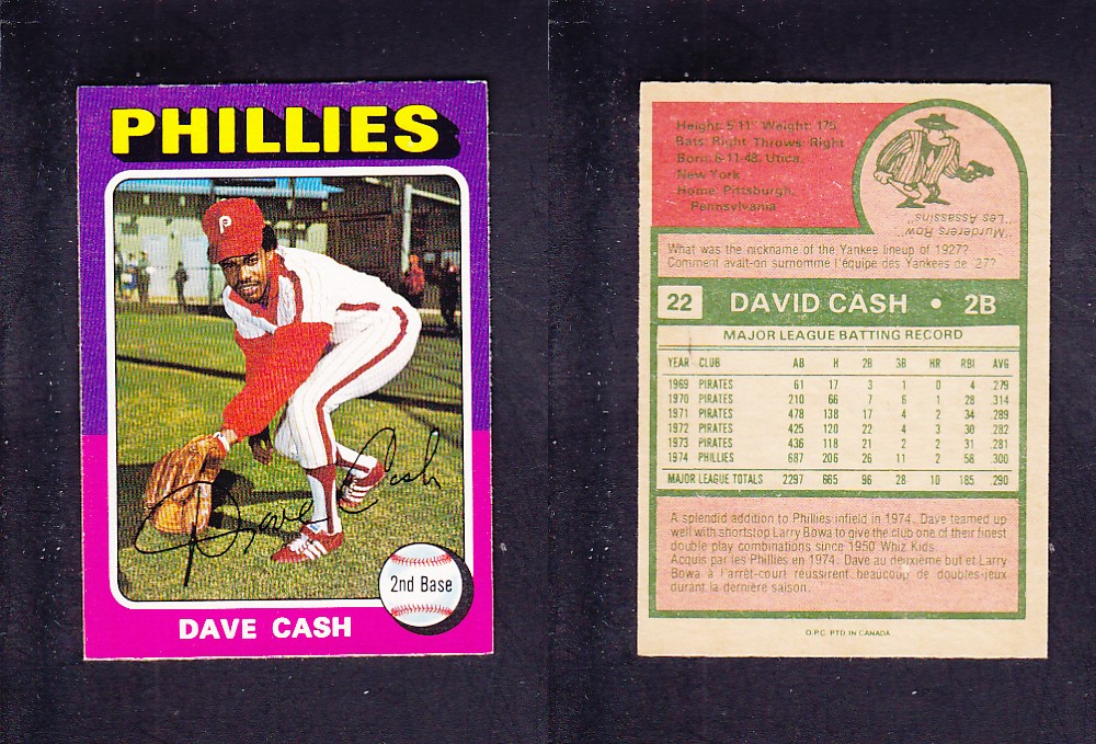 1975 O-PEE-CHEE BASEBALL CARD #22 D. CASH photo