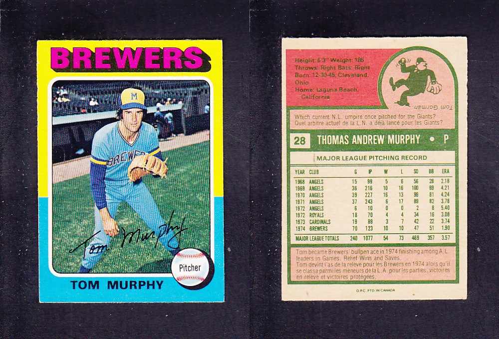 1975 O-PEE-CHEE BASEBALL CARD #28 T. MURPHY photo