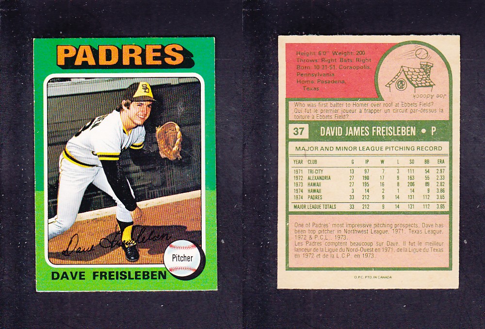 1975 O-PEE-CHEE BASEBALL CARD #37 D. FREISLEBEN photo