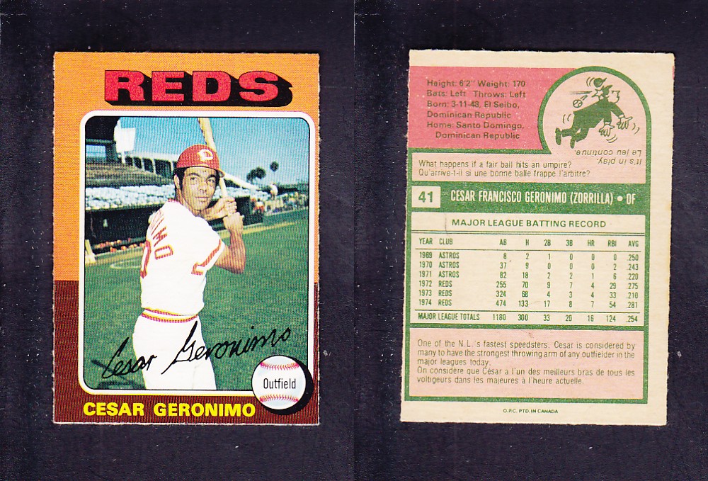 1975 O-PEE-CHEE BASEBALL CARD #41 C. GERONIMO photo