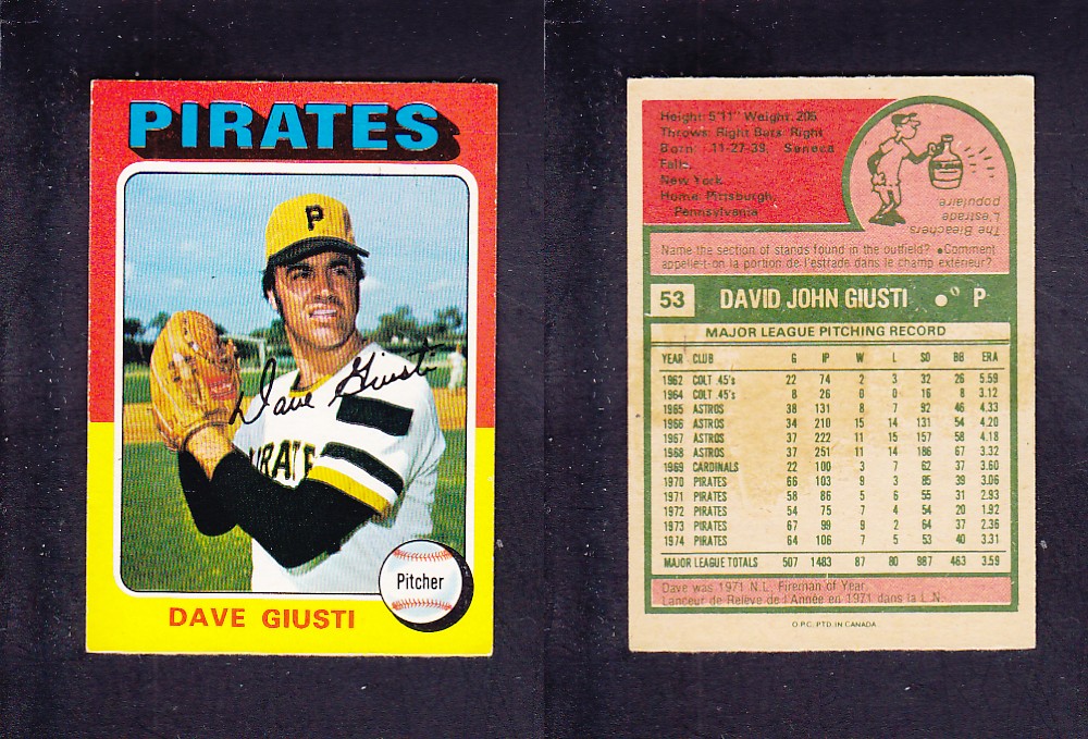 1975 O-PEE-CHEE BASEBALL CARD #53 D. GIUSTI photo