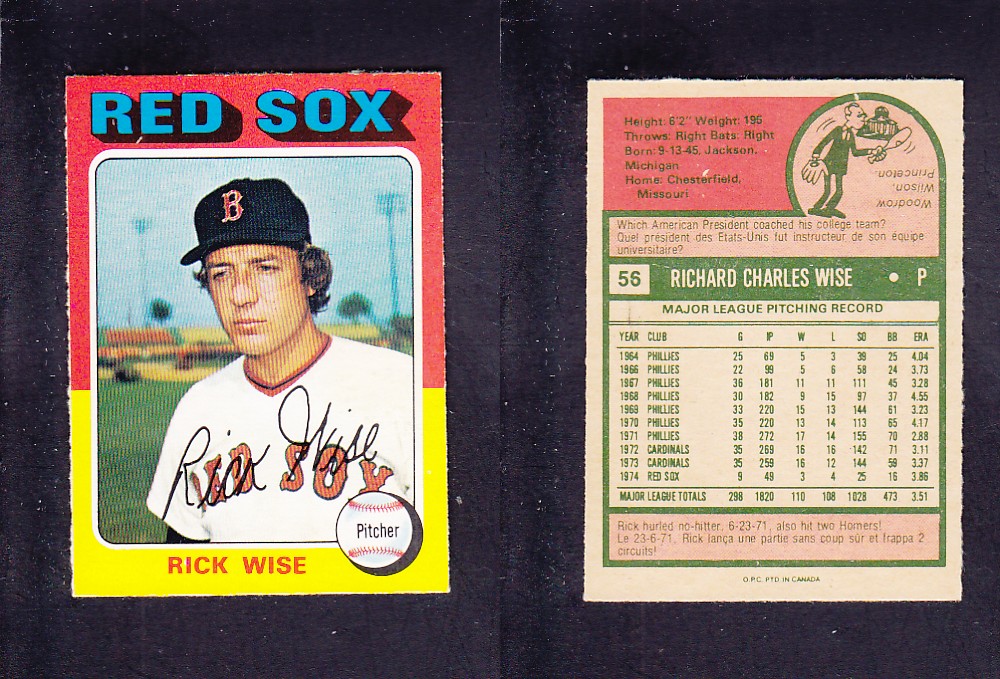 1975 O-PEE-CHEE BASEBALL CARD #56 R. WISE photo