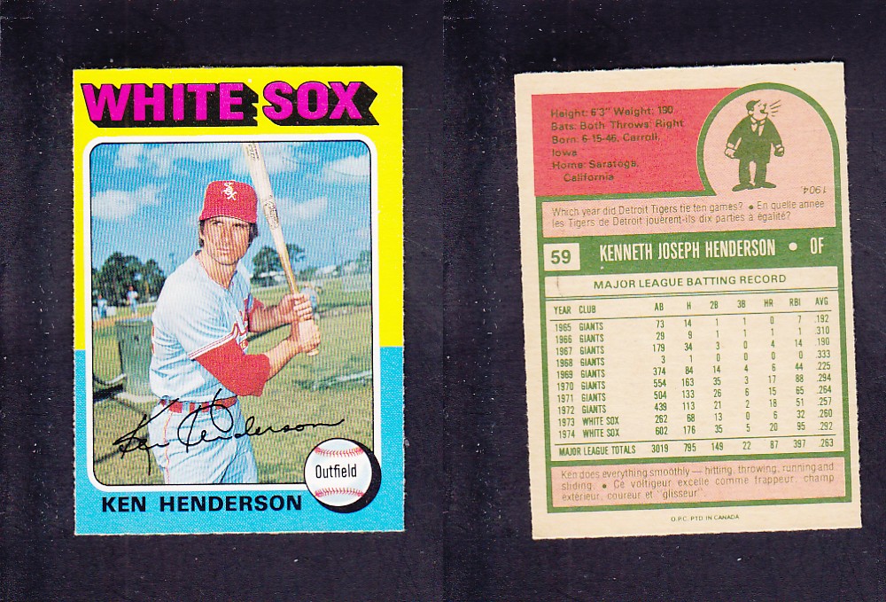 1975 O-PEE-CHEE BASEBALL CARD #59 K. HENDERSON photo