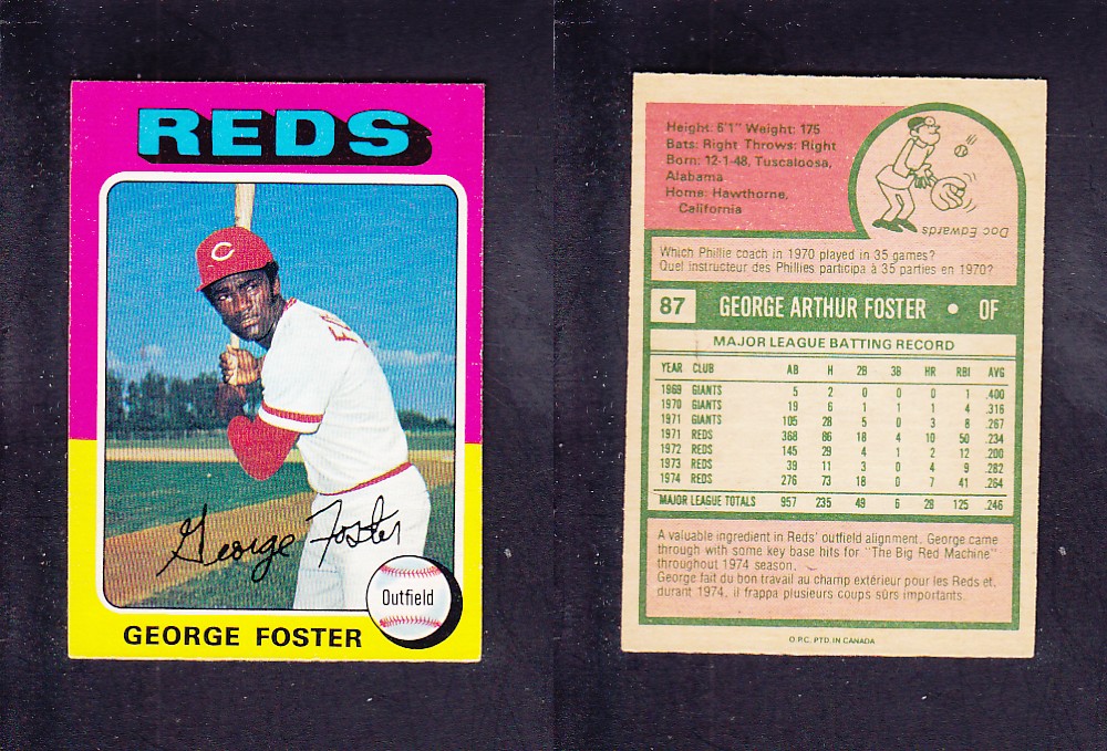 1975 O-PEE-CHEE BASEBALL CARD #87 G. FOSTER photo