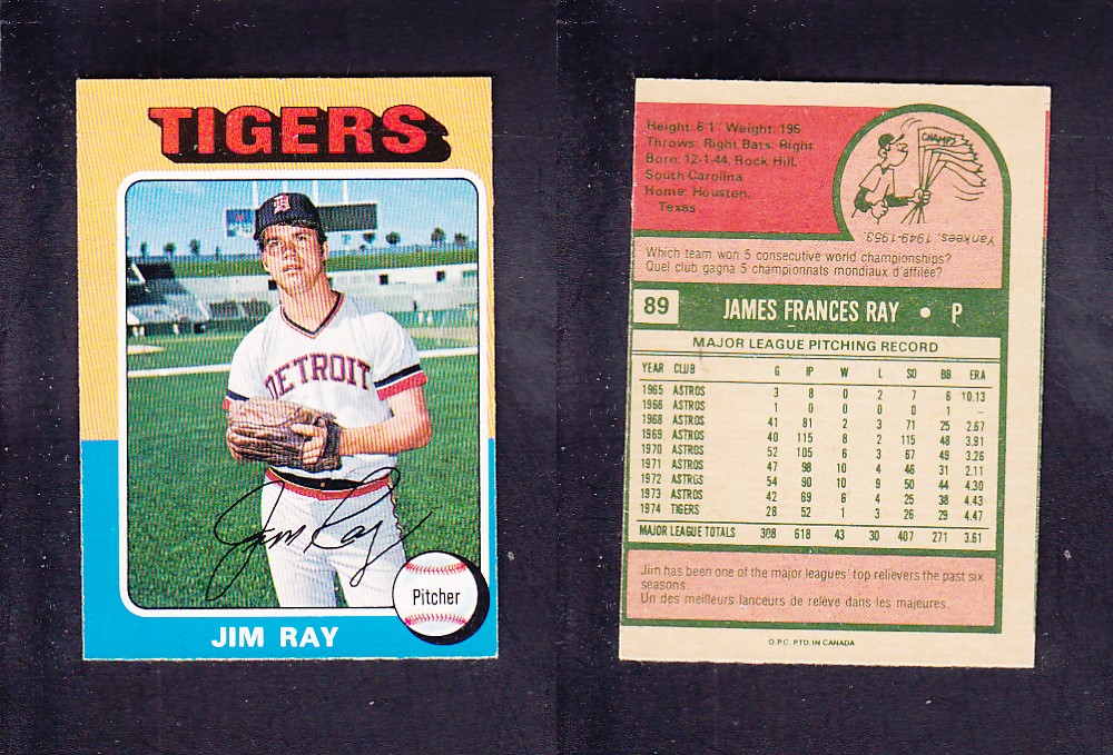 1975 O-PEE-CHEE BASEBALL CARD #89 J. RAY photo