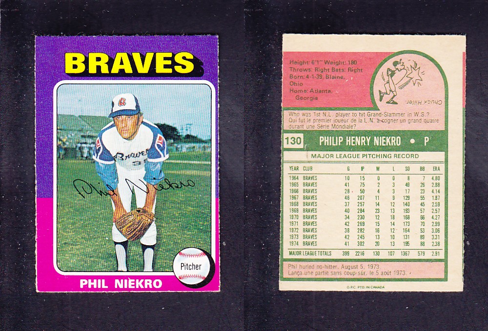 1975 O-PEE-CHEE BASEBALL CARD #130 P. NIEKRO photo