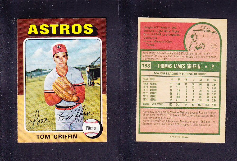 1975 O-PEE-CHEE BASEBALL CARD #188 T. GRIFFIN photo