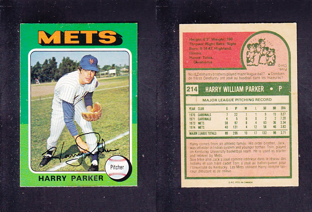 1975 O-PEE-CHEE BASEBALL CARD #214 H. PARKER photo