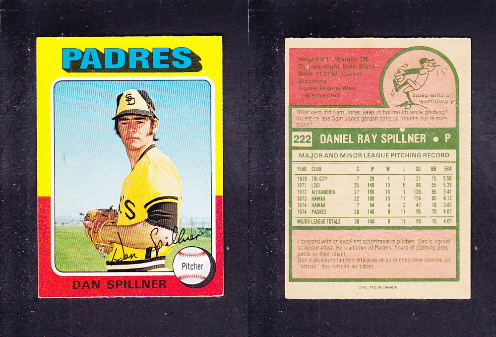 1975 O-PEE-CHEE BASEBALL CARD #222 D. SPILLNER photo