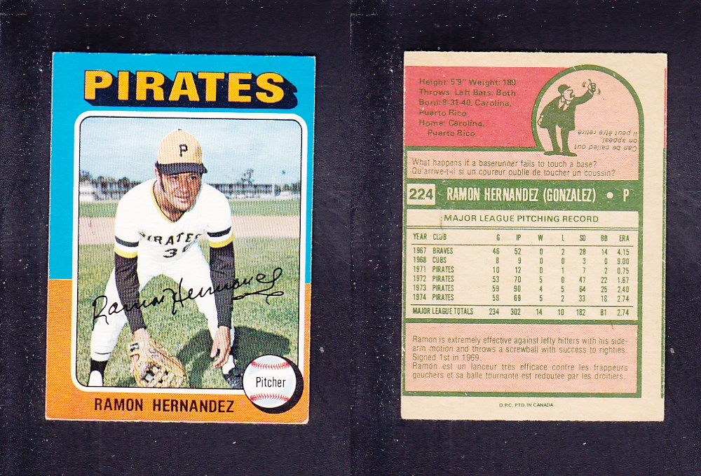 1975 O-PEE-CHEE BASEBALL CARD #224 R. HERNANDEZ photo