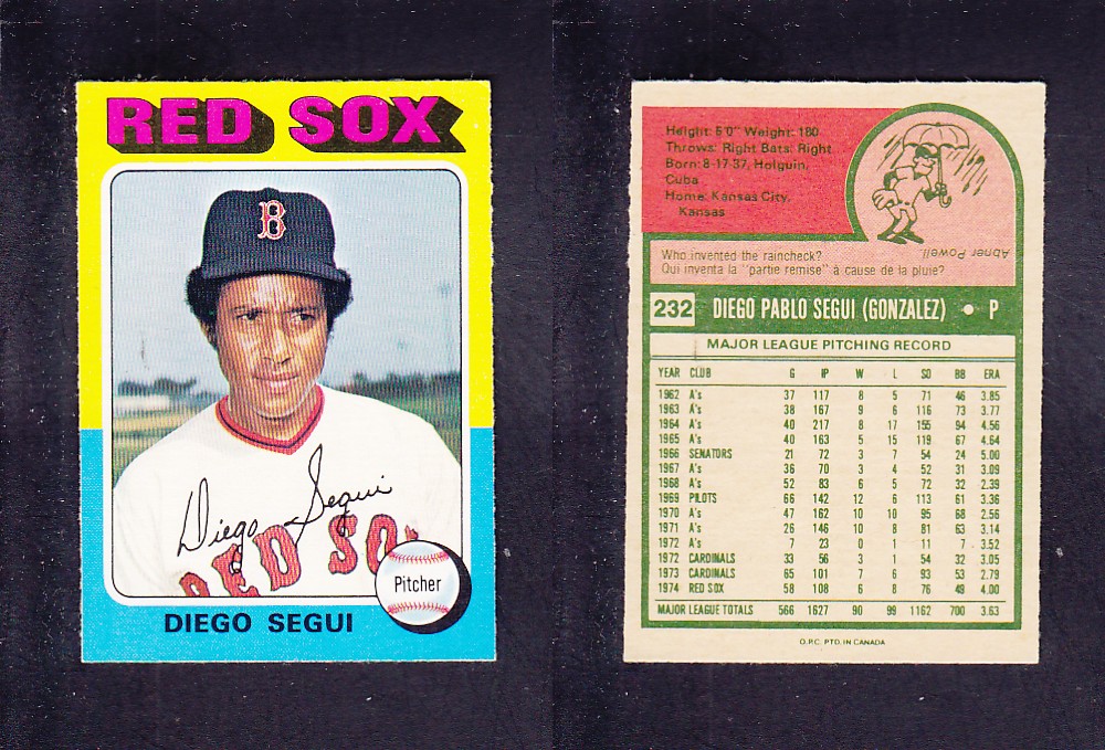 1975 O-PEE-CHEE BASEBALL CARD #232 D. SEGUI photo