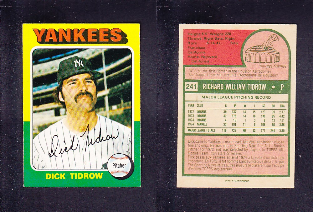 1975 O-PEE-CHEE BASEBALL CARD #241 D. TIDROW photo