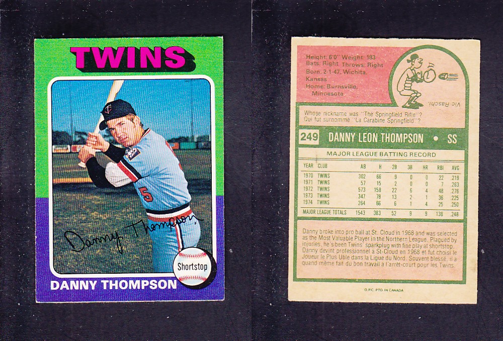 1975 O-PEE-CHEE BASEBALL CARD #249 D. THOMPSON photo