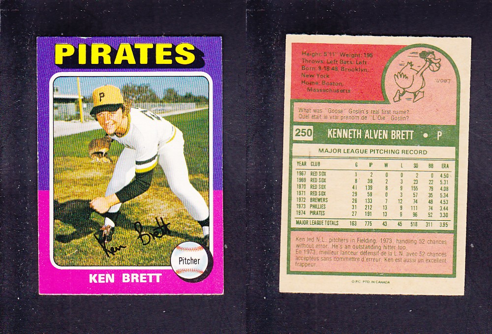 1975 O-PEE-CHEE BASEBALL CARD #250 K. BRETT photo