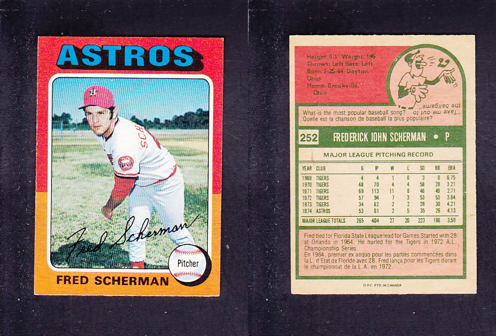 1975 O-PEE-CHEE BASEBALL CARD #252 F. SCHERMAN photo