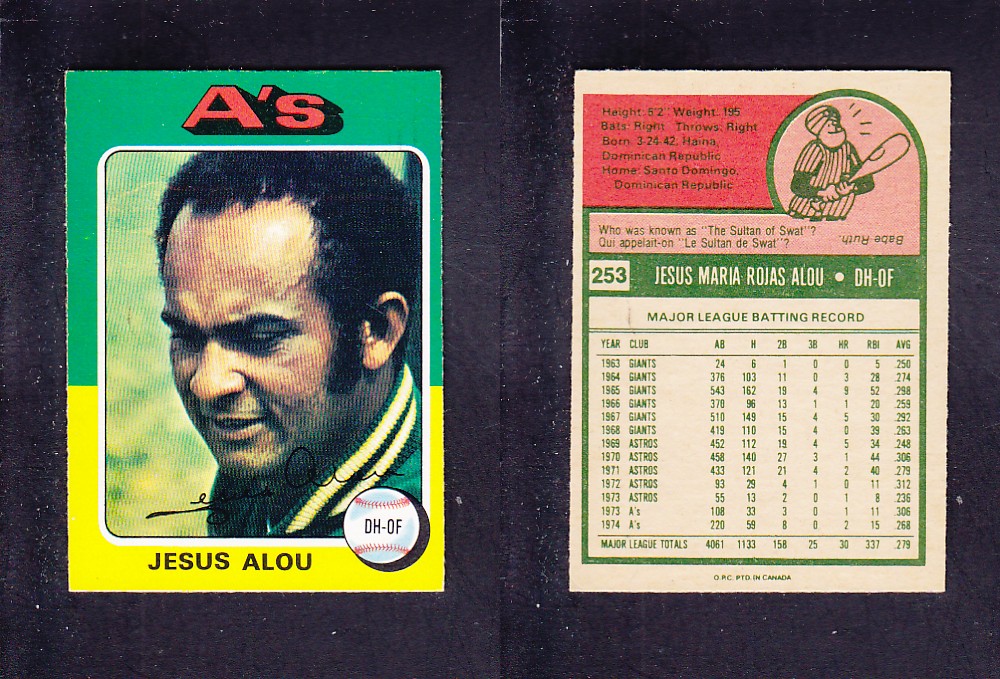 1975 O-PEE-CHEE BASEBALL CARD #253 J. ALOU photo