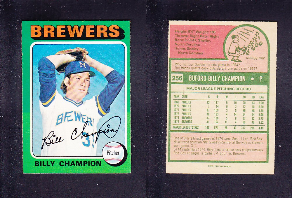 1975 O-PEE-CHEE BASEBALL CARD #256 B. CHAMPION photo