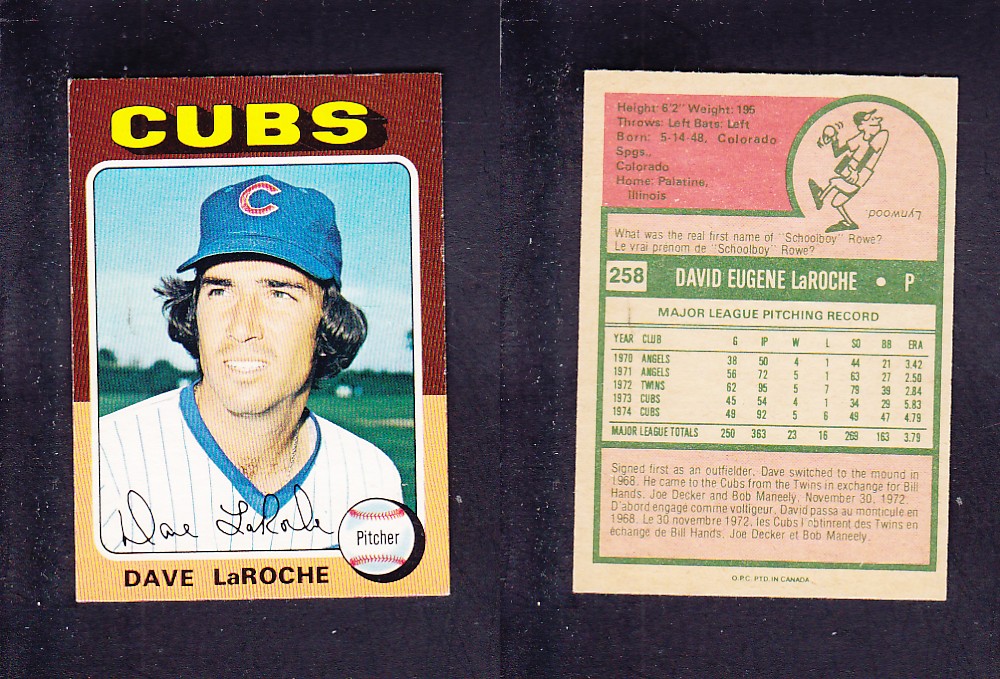 1975 O-PEE-CHEE BASEBALL CARD #258 D. LaROCHE photo