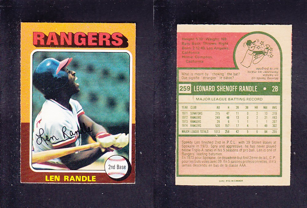 1975 O-PEE-CHEE BASEBALL CARD #259 L. RANDLE photo