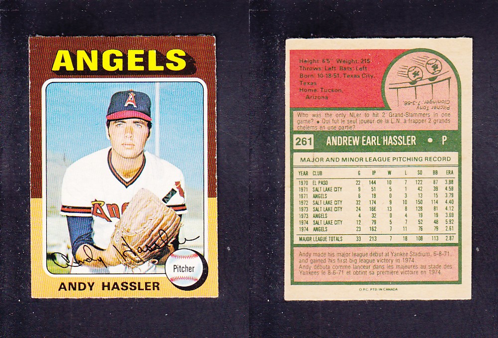 1975 O-PEE-CHEE BASEBALL CARD #261 A. HASSLER photo