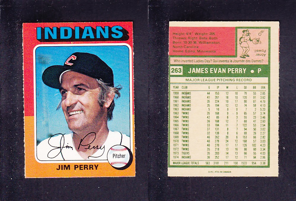 1975 O-PEE-CHEE BASEBALL CARD #263 J. PERRY photo