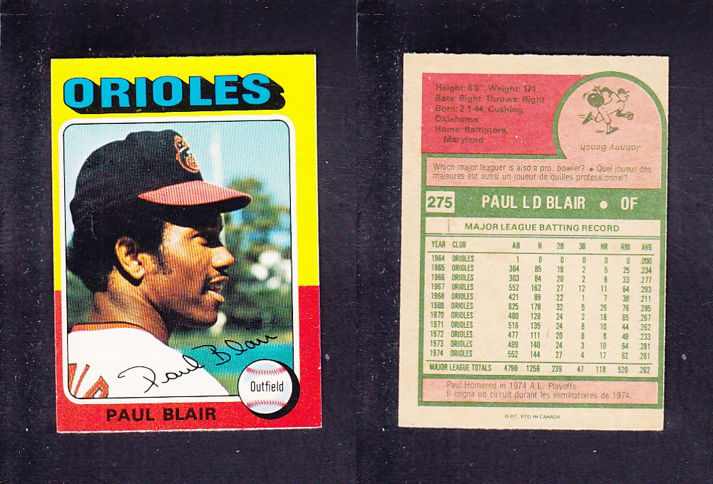 1975 O-PEE-CHEE BASEBALL CARD #275 P. BLAIR photo