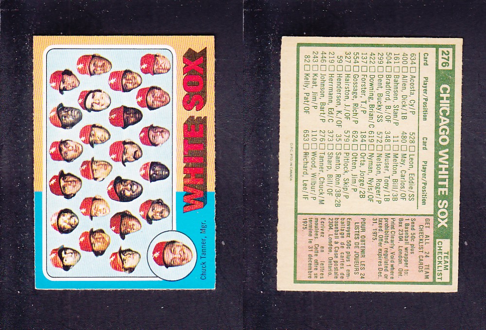 1975 O-PEE-CHEE BASEBALL CARD #276 CHICAGO WHITE SOX photo