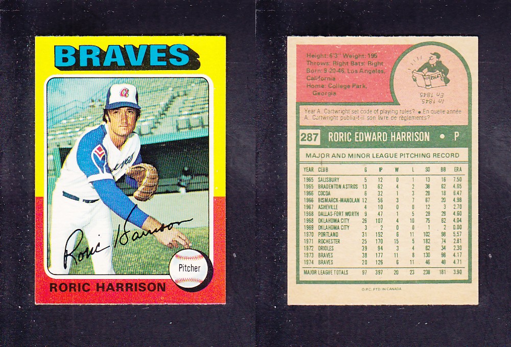 1975 O-PEE-CHEE BASEBALL CARD #287 R. HARRISON photo