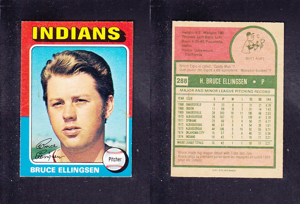 1975 O-PEE-CHEE BASEBALL CARD #288 B. ELLINGSEN photo