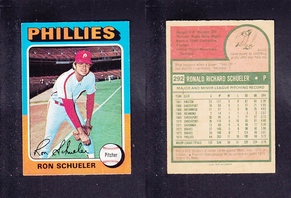 1975 O-PEE-CHEE BASEBALL CARD #292 R. SCHUELER photo