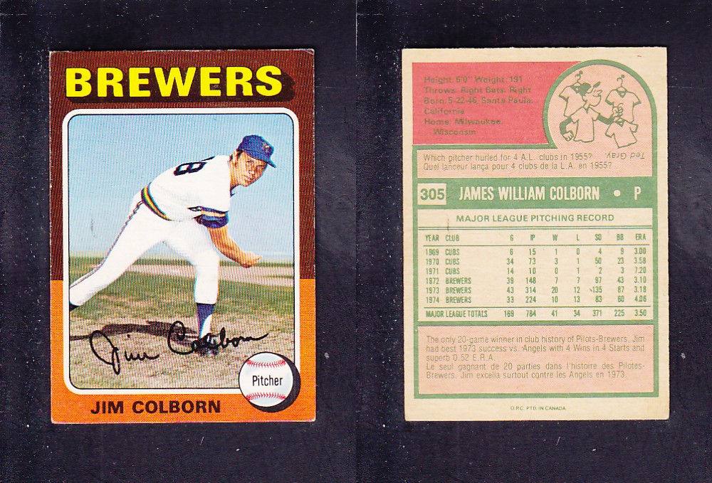 1975 O-PEE-CHEE BASEBALL CARD #305 J. COLBORN photo