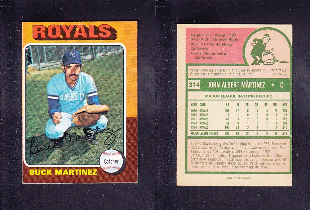 1975 O-PEE-CHEE BASEBALL CARD #314 B. MARTINEZ photo