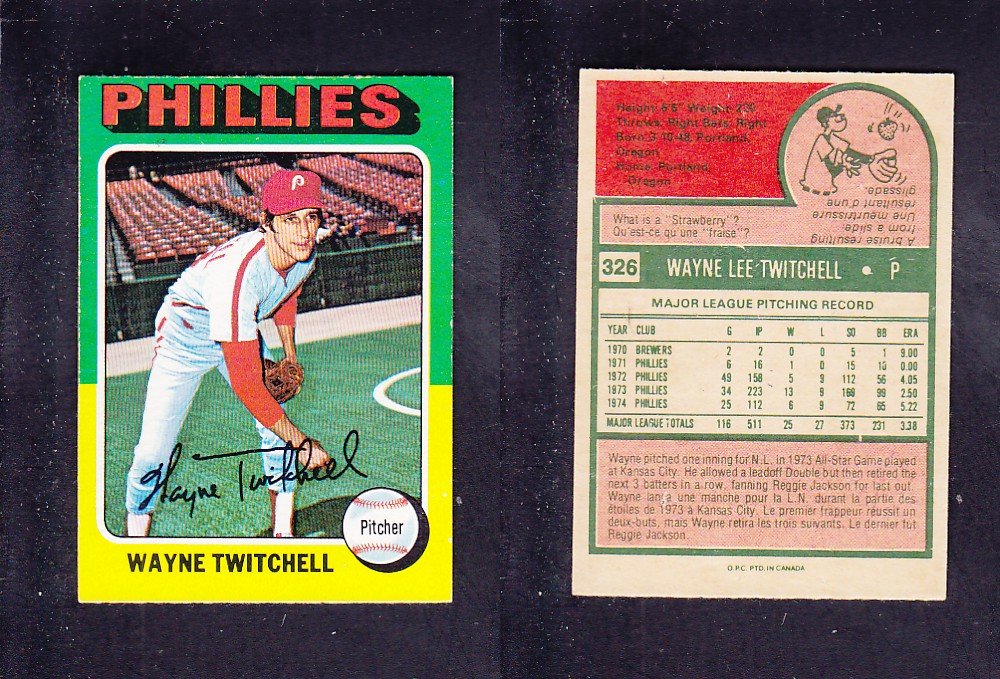 1975 O-PEE-CHEE BASEBALL CARD #326 W. TWITCHELL photo