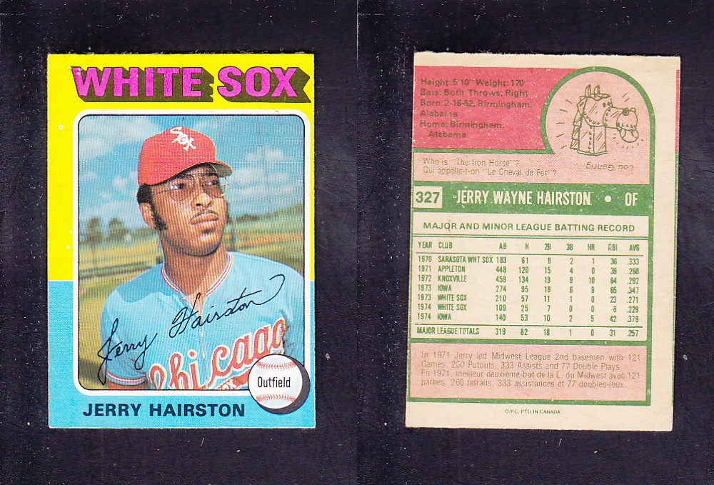 1975 O-PEE-CHEE BASEBALL CARD #327 J. HAIRSTON photo