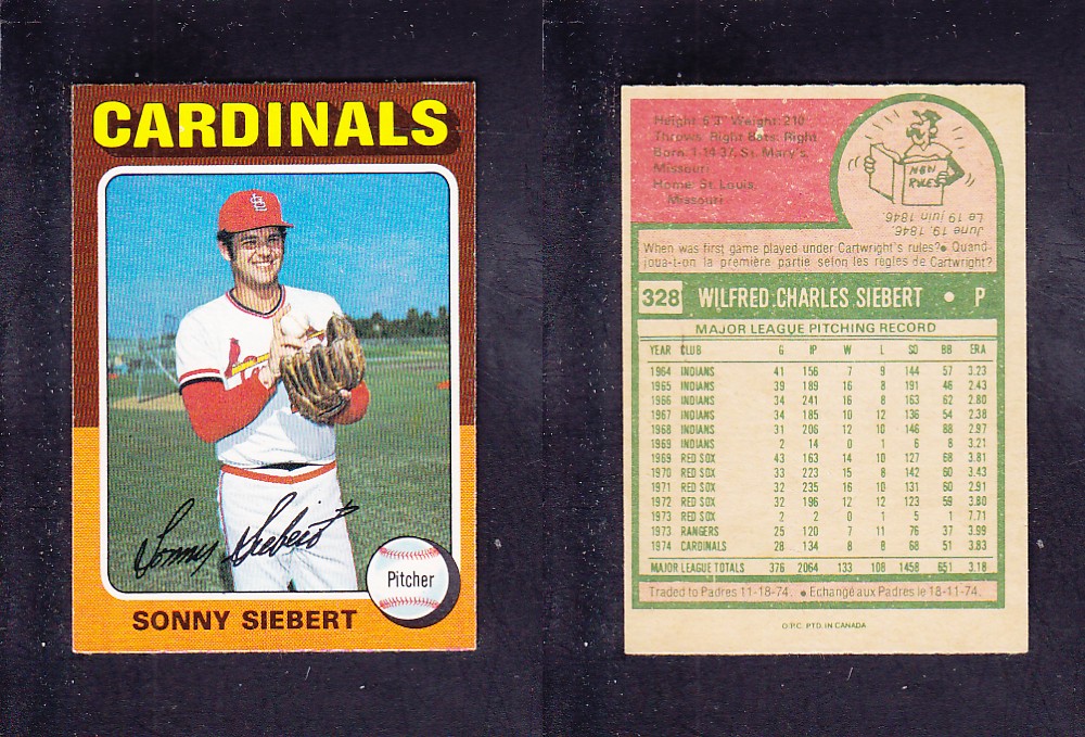 1975 O-PEE-CHEE BASEBALL CARD #328 S. SIEBERT photo