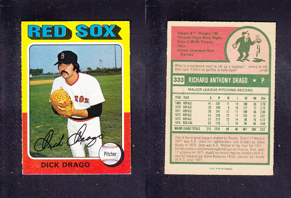 1975 O-PEE-CHEE BASEBALL CARD #333 D. DRAGO photo