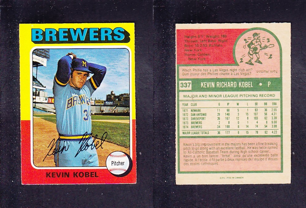 1975 O-PEE-CHEE BASEBALL CARD #337 K. KOBEL photo