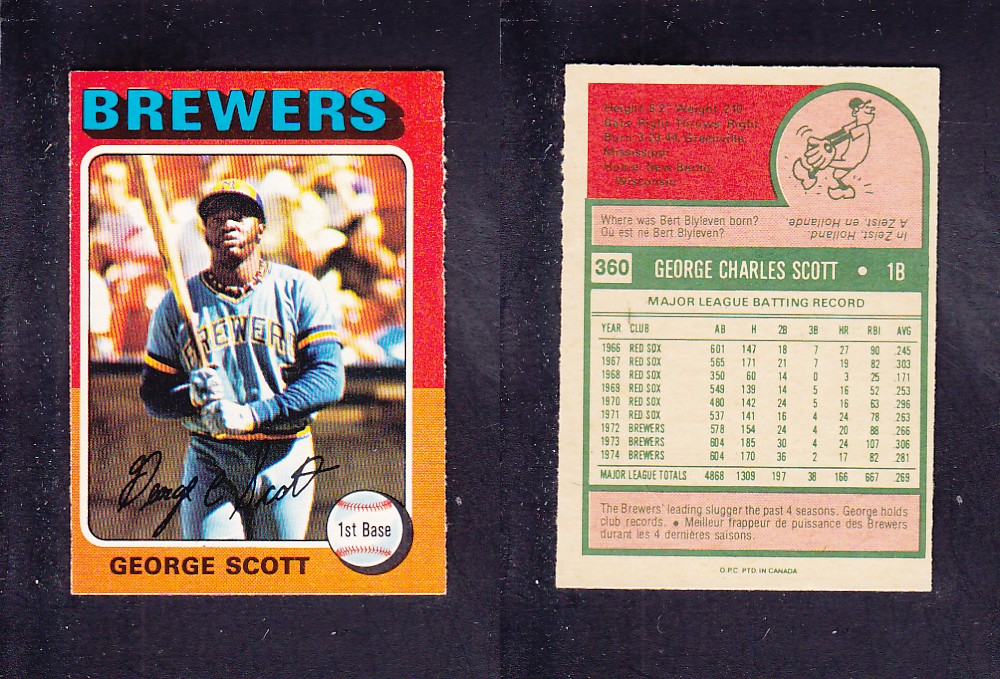 1975 O-PEE-CHEE BASEBALL CARD #360 G. SCOTT photo