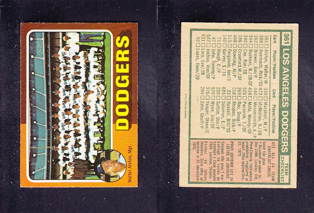 1975 O-PEE-CHEE BASEBALL CARD #361 LOS ANGELES DODGERS photo