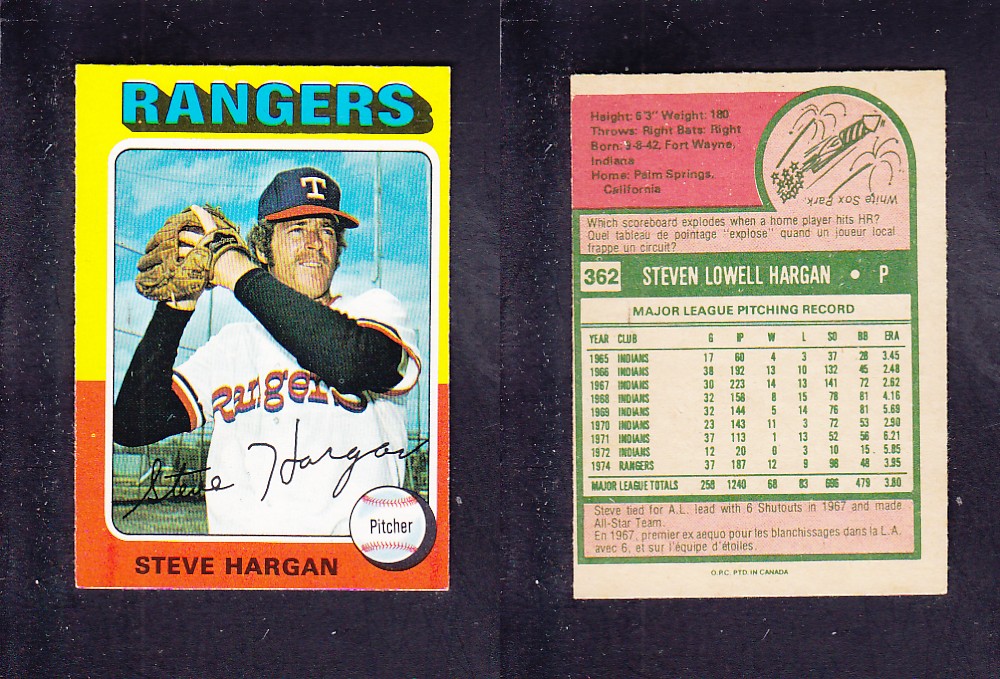 1975 O-PEE-CHEE BASEBALL CARD #362 S. HARGAN photo