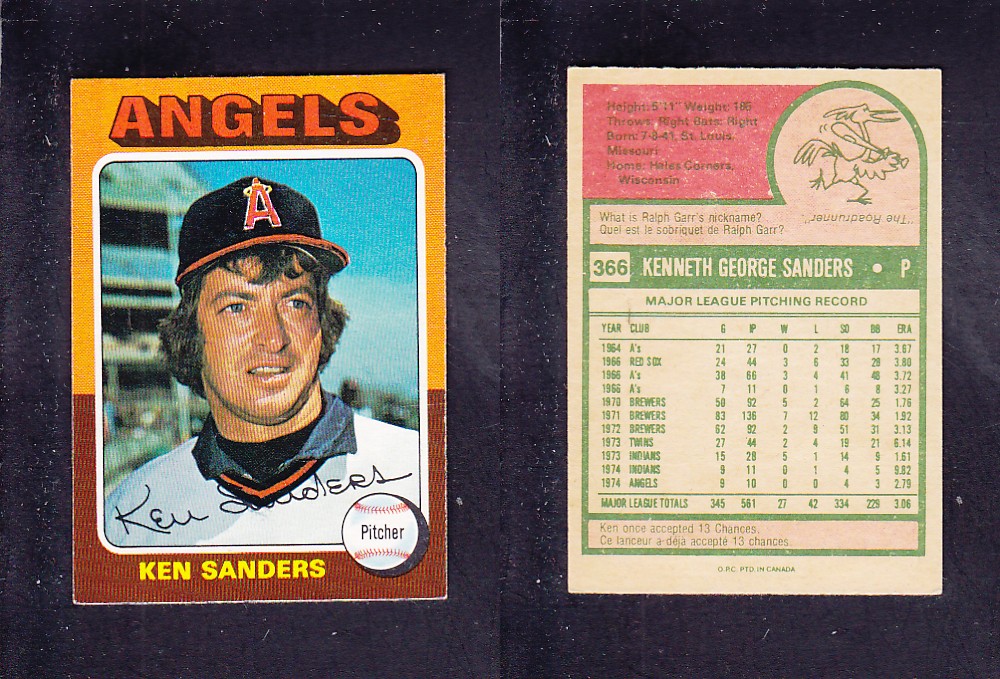 1975 O-PEE-CHEE BASEBALL CARD #366 K. SANDERS photo