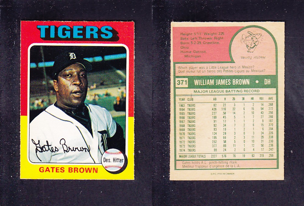 1975 O-PEE-CHEE BASEBALL CARD #371 G. BROWN photo