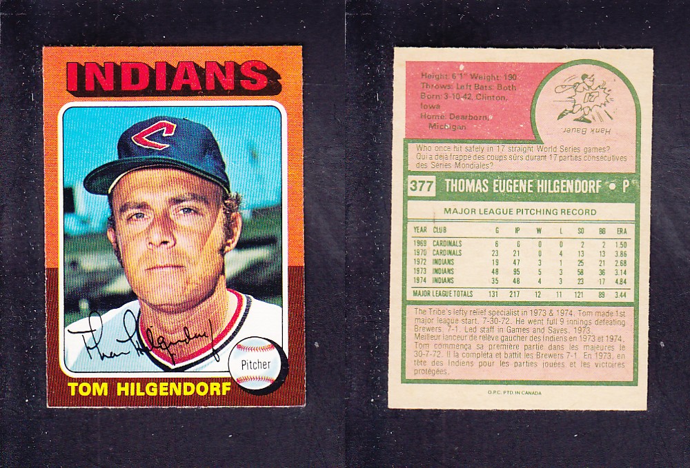 1975 O-PEE-CHEE BASEBALL CARD #377 T. HILGENDORF photo