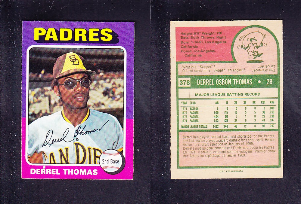 1975 O-PEE-CHEE BASEBALL CARD #378 D. THOMAS photo