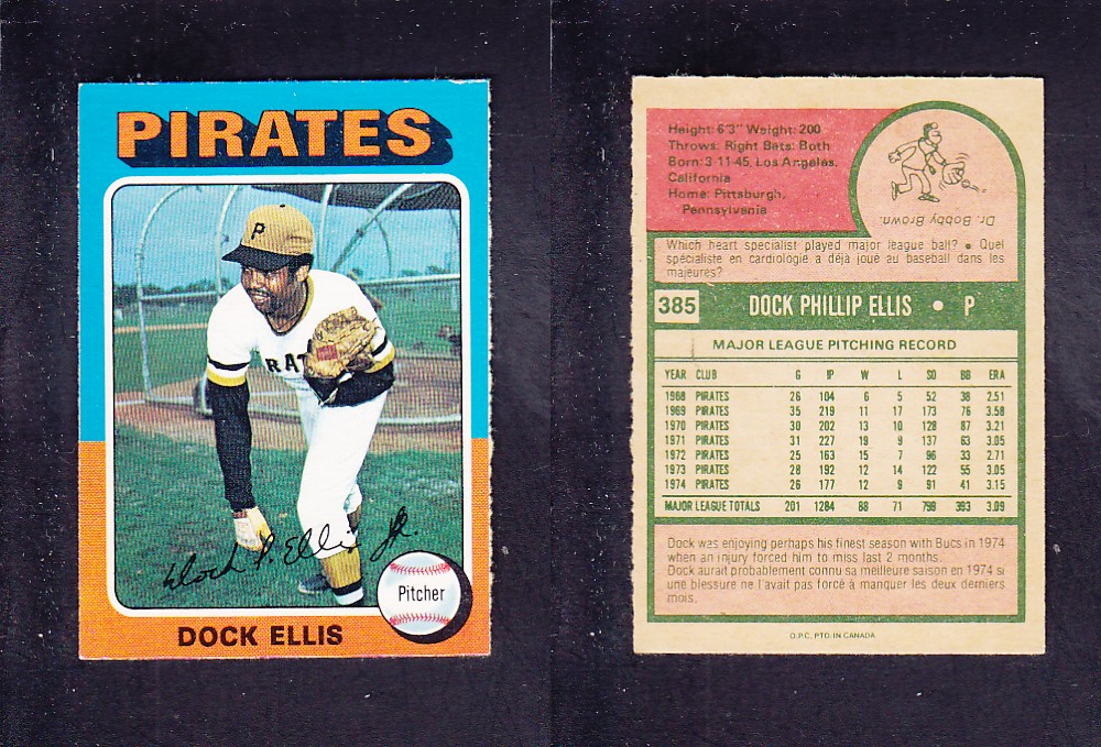 1975 O-PEE-CHEE BASEBALL CARD #385 D. ELLIS photo